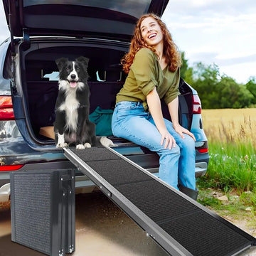 Heavy Duty Foldable Dog Ramp for Cars, SUVs & Trucks – 71" Non-Slip Pet Ramp with Safety Rails