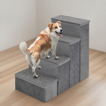4-Step Foldable Dog Stairs – Adjustable, Non-Slip Ramp for Safe Home Access