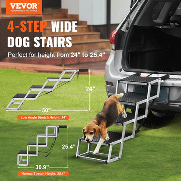 VEVOR 4-Step Folding Dog Car Stairs – Aluminum, Non-Slip Ramp Supporting Up to 150 lbs