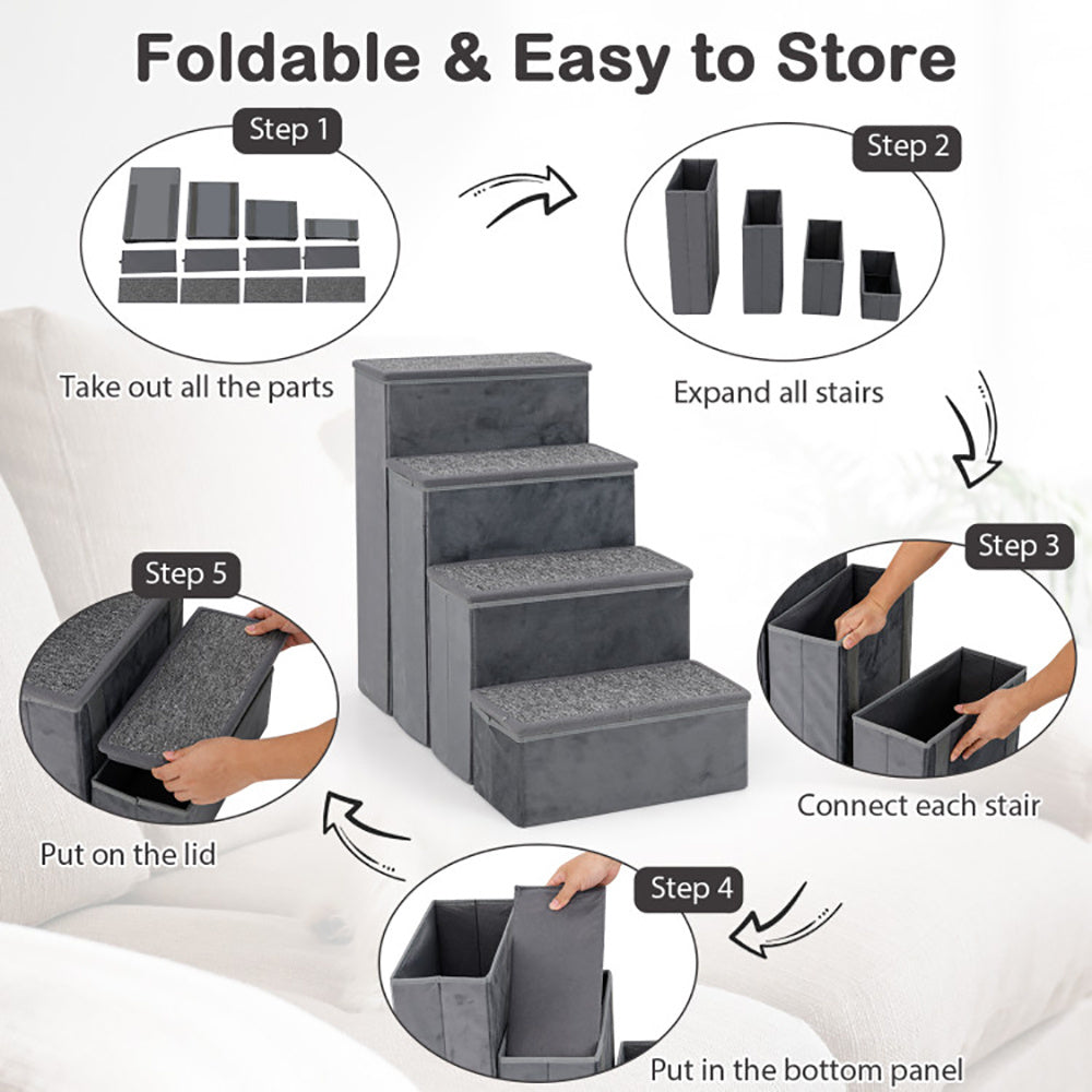 4-Step Foldable Dog Stairs – Adjustable, Non-Slip Ramp for Safe Home Access