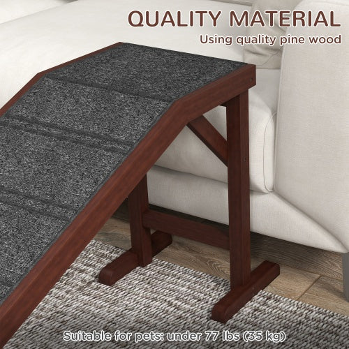 Pet Ramp for Dogs – Non-Slip Carpet Surface with Elevated Top Platform (Brown) for Easy Bed & Sofa Access