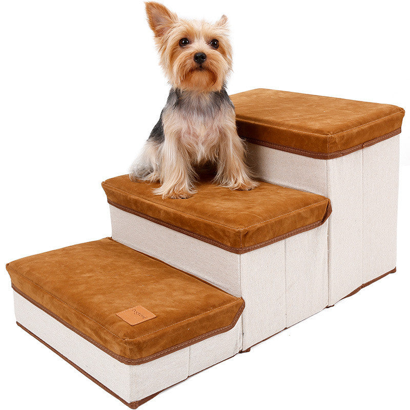 Foldable Storage Pet Dog Stairs – 3-Step Portable Pet Ladder with Hidden Storage, Soft & Durable Fabric for Small Dogs and Cats