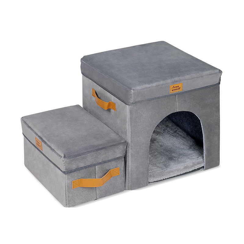 Foldable Pet Storage Stairs – 3-Step Dog Ladder with Hidden Storage, Portable and Soft Fabric