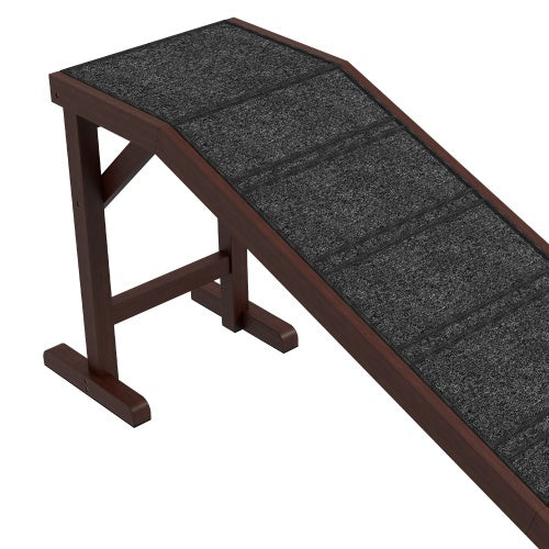 Pet Ramp for Dogs – Non-Slip Carpet Surface with Elevated Top Platform (Brown) for Easy Bed & Sofa Access