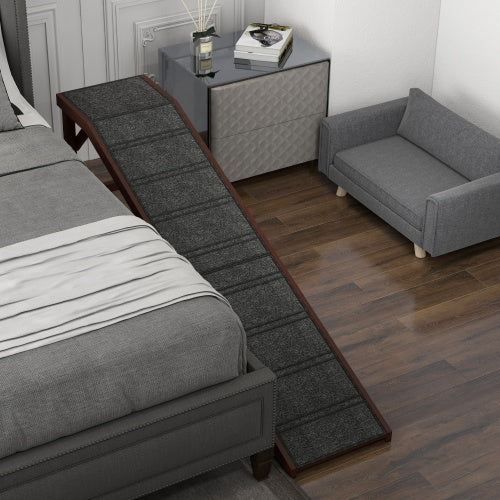 Pet Ramp for Dogs – Non-Slip Carpet Surface with Elevated Top Platform (Brown) for Easy Bed & Sofa Access