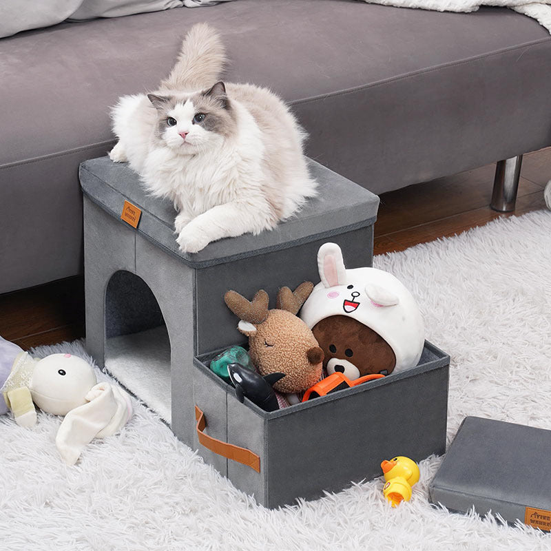 Foldable Pet Storage Stairs – 3-Step Dog Ladder with Hidden Storage, Portable and Soft Fabric