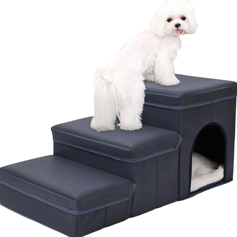 Foldable Dog Stairs with Storage – 3-Level Ramp for Small & Medium Dogs, Oxford Fabric Pet Ladder for High Beds & Sofas