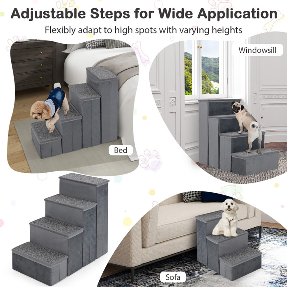 4-Step Foldable Dog Stairs – Adjustable, Non-Slip Ramp for Safe Home Access