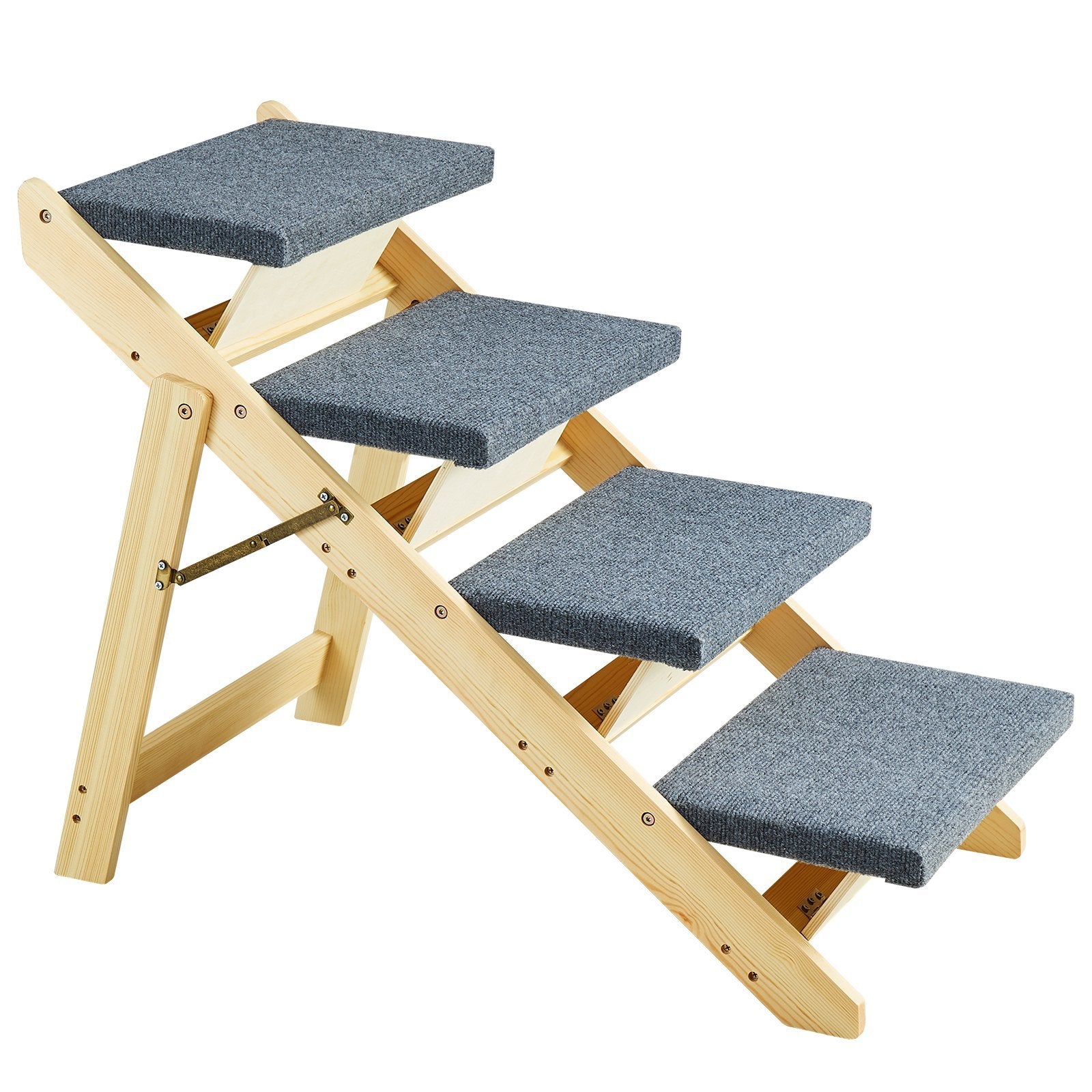 2-in-1 Foldable Wooden Pet Stairs & Ramp – 4-Step, Up to 150 lbs, Ideal for Beds, Sofas & Cars – Non-Slip, Space-Saving Dog/Cat Access