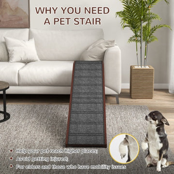 Pet Ramp for Dogs – Non-Slip Carpet Surface with Elevated Top Platform (Brown) for Easy Bed & Sofa Access