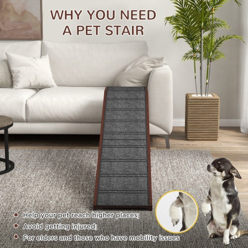 Pet Ramp for Dogs – Non-Slip Carpet Surface with Elevated Top Platform (Brown) for Easy Bed & Sofa Access