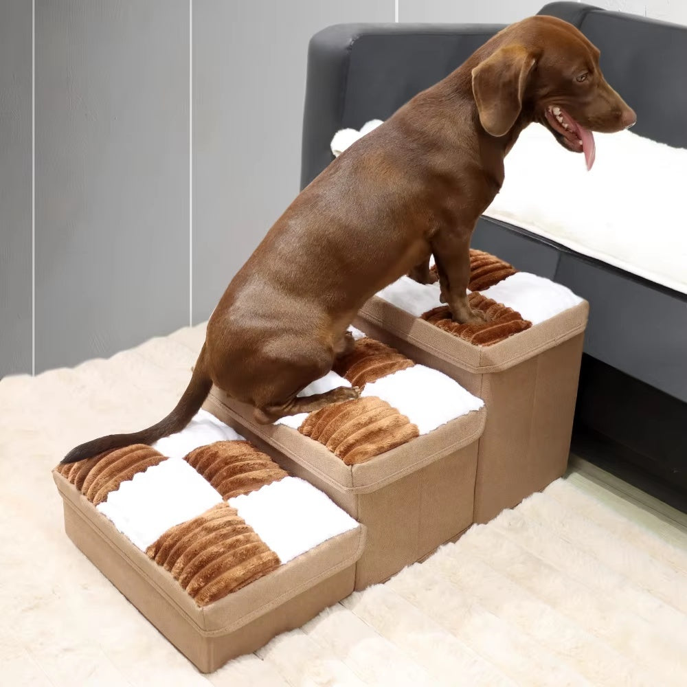 Luxury Chessboard Handmade Dog Stairs with Storage – Elegant 2-in-1 Pet Steps