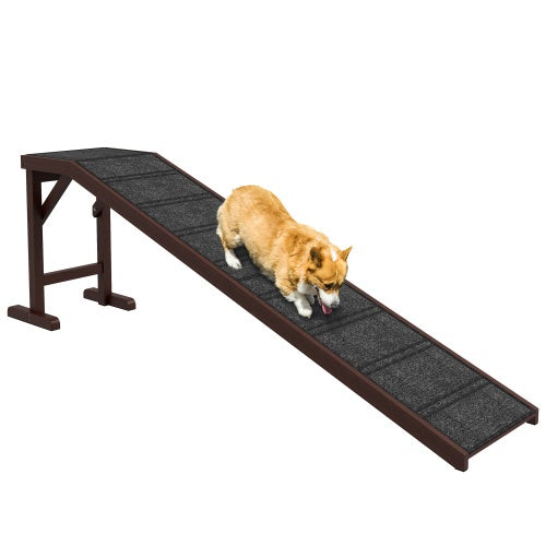Pet Ramp for Dogs – Non-Slip Carpet Surface with Elevated Top Platform (Brown) for Easy Bed & Sofa Access