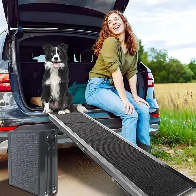 Heavy Duty Foldable Dog Ramp for Cars, SUVs & Trucks – 71" Non-Slip Pet Ramp with Safety Rails