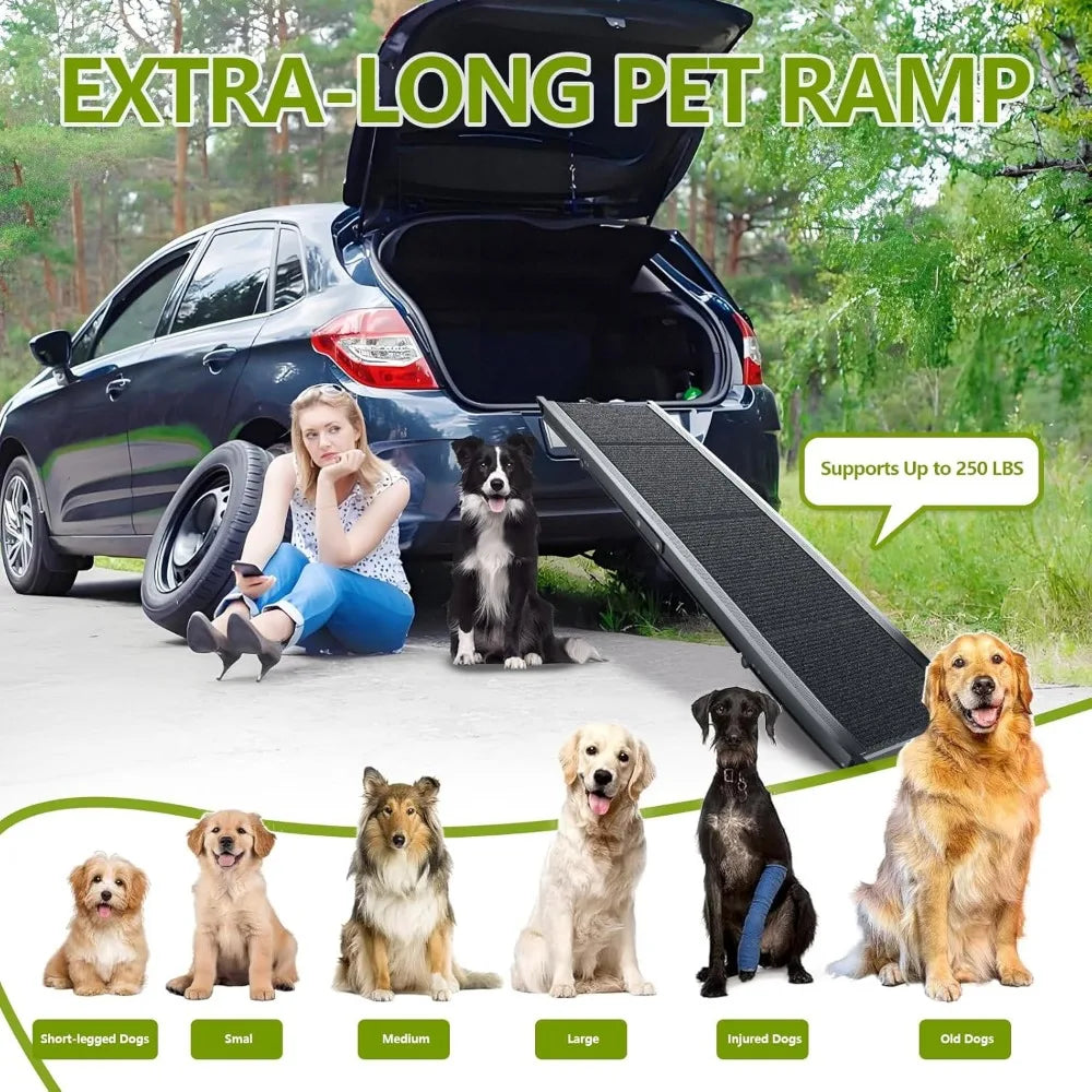 Heavy Duty Foldable Dog Ramp for Cars, SUVs & Trucks – 71" Non-Slip Pet Ramp with Safety Rails