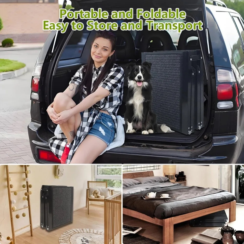 Heavy Duty Foldable Dog Ramp for Cars, SUVs & Trucks – 71" Non-Slip Pet Ramp with Safety Rails