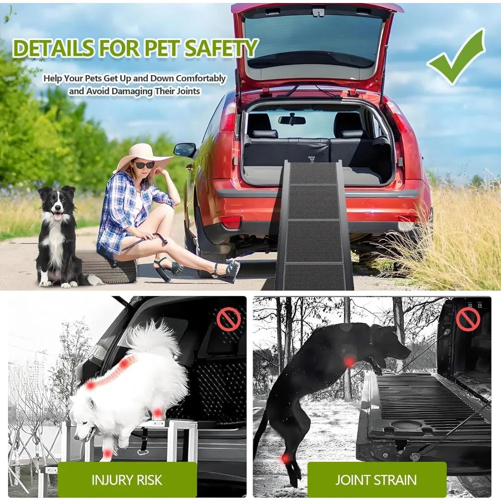 Heavy Duty Foldable Dog Ramp for Cars, SUVs & Trucks – 71" Non-Slip Pet Ramp with Safety Rails