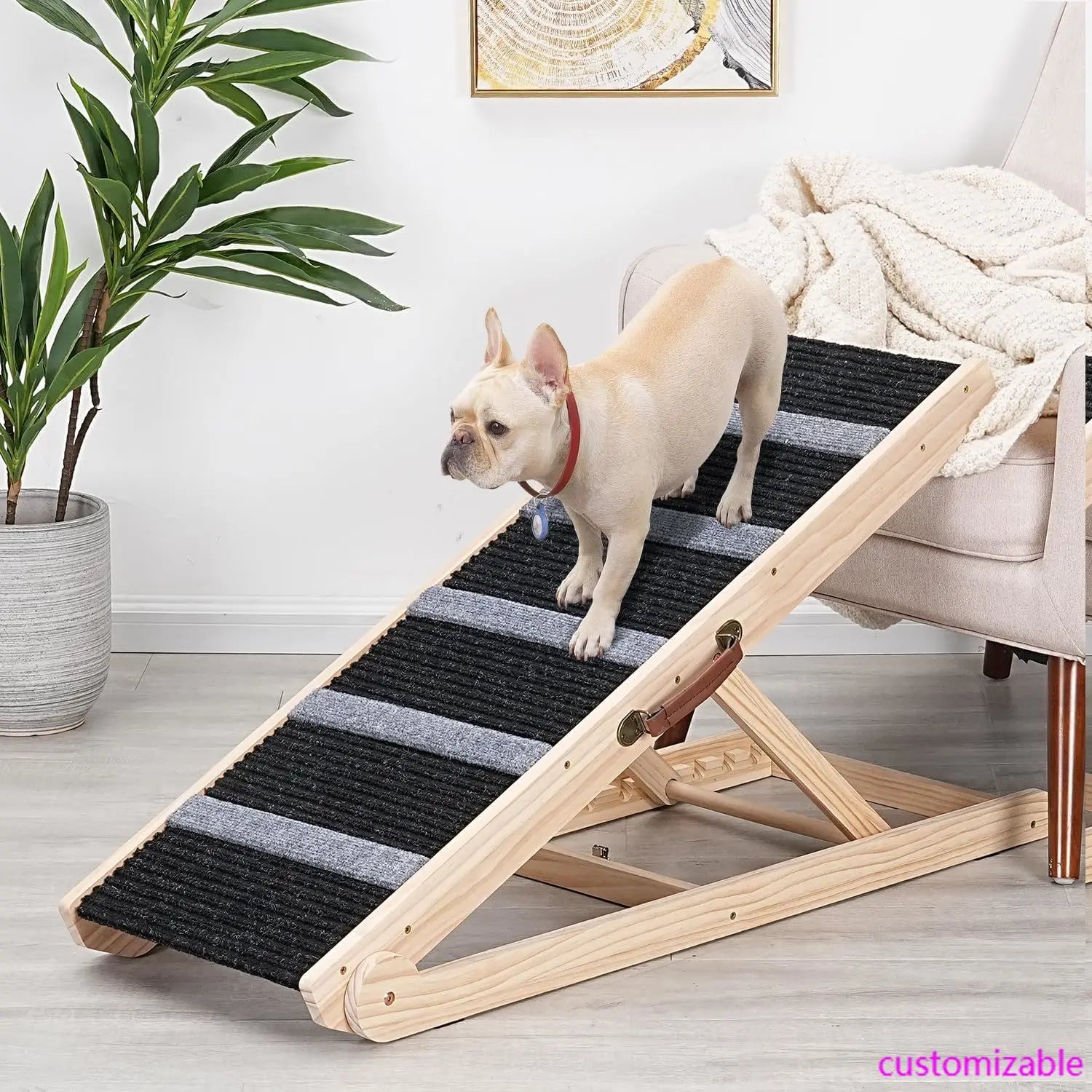 Wooden Adjustable Pet Ramp – Non-Slip, Joint-Friendly for Dogs & Cats