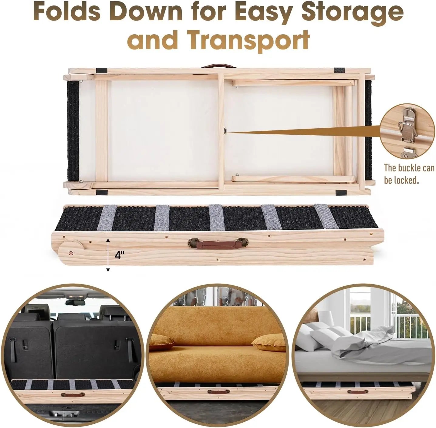 Wooden Adjustable Pet Ramp – Non-Slip, Joint-Friendly for Dogs & Cats