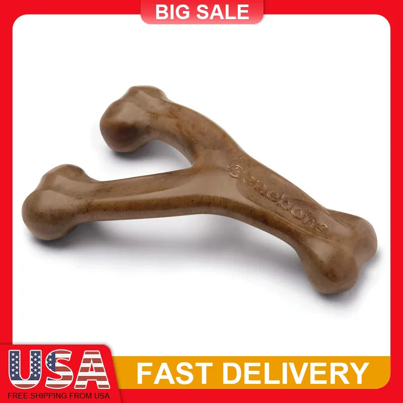 Durable Wishbone Dog Chew Toy – Tough Long-Lasting Bone with Real Bacon Flavor