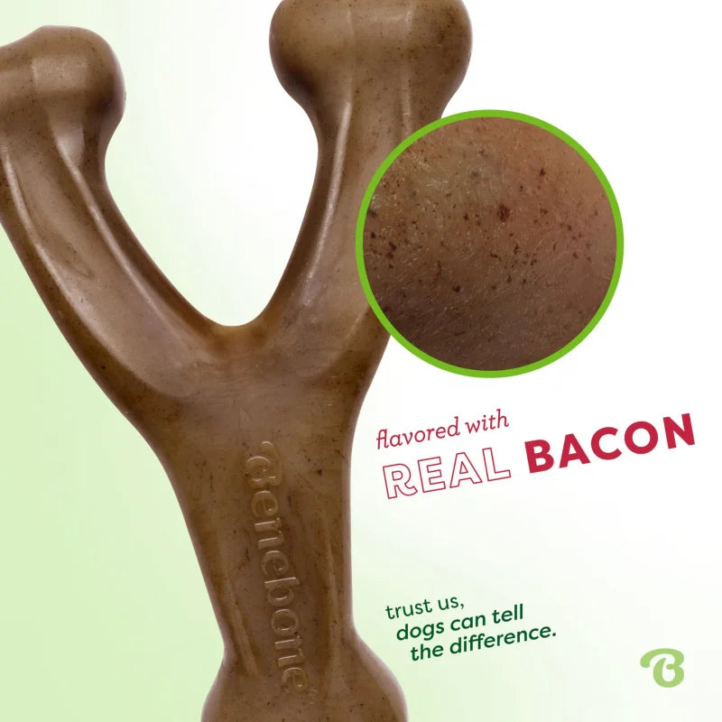 Durable Wishbone Dog Chew Toy – Tough Long-Lasting Bone with Real Bacon Flavor