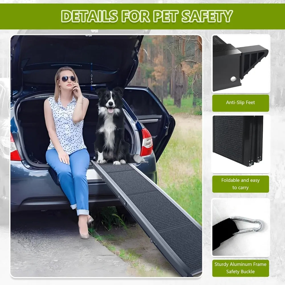Heavy Duty Foldable Dog Ramp for Cars, SUVs & Trucks – 71" Non-Slip Pet Ramp with Safety Rails
