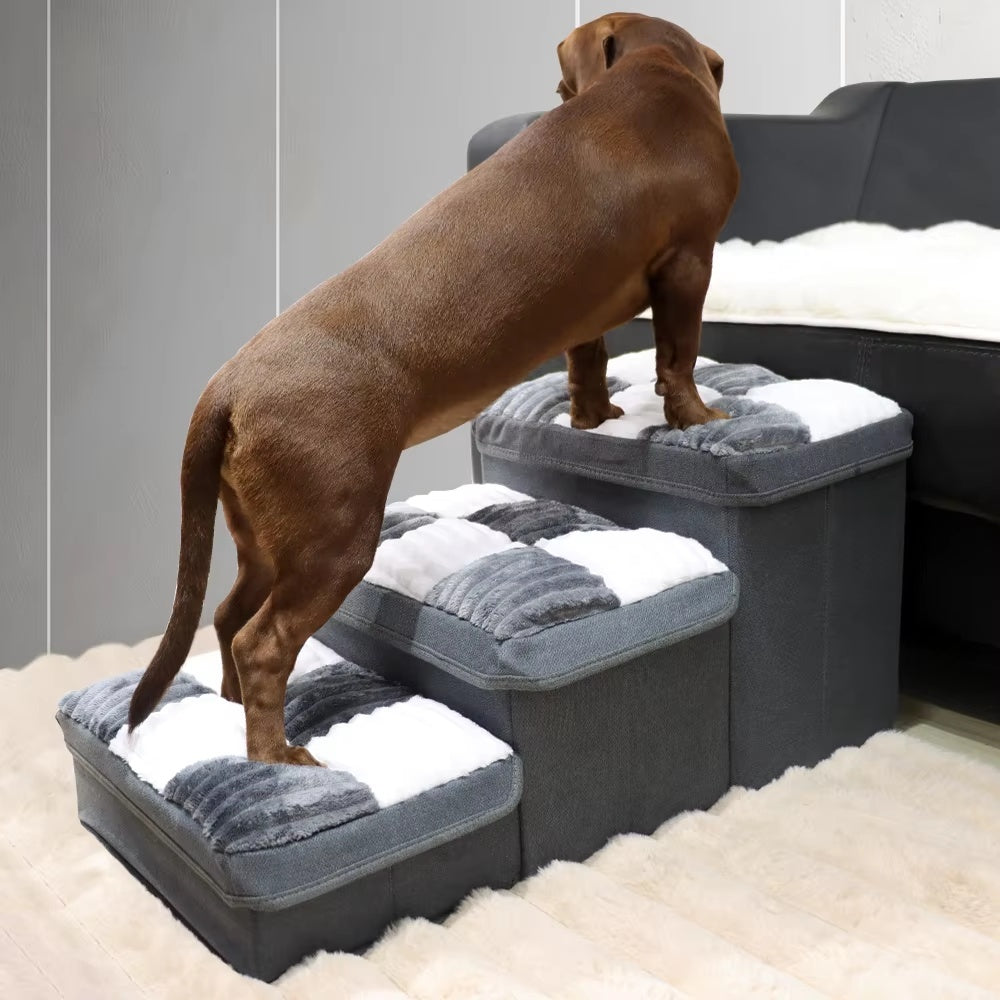 Luxury Chessboard Handmade Dog Stairs with Storage – Elegant 2-in-1 Pet Steps