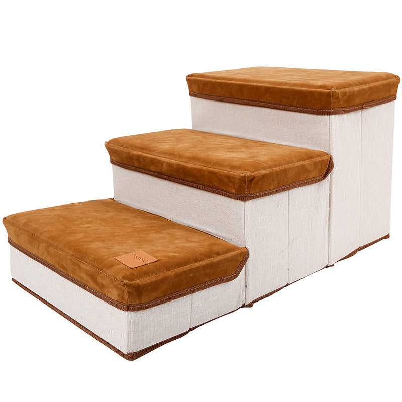 Foldable Storage Pet Dog Stairs – 3-Step Portable Pet Ladder with Hidden Storage, Soft & Durable Fabric for Small Dogs and Cats