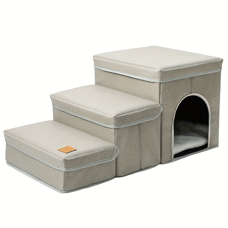 Foldable Dog Stairs with Storage – 3-Level Ramp for Small & Medium Dogs, Oxford Fabric Pet Ladder for High Beds & Sofas