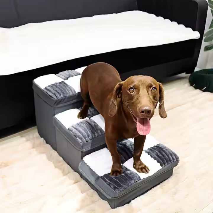 Luxury Chessboard Handmade Dog Stairs with Storage – Elegant 2-in-1 Pet Steps