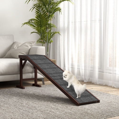 Pet Ramp for Dogs – Non-Slip Carpet Surface with Elevated Top Platform (Brown) for Easy Bed & Sofa Access