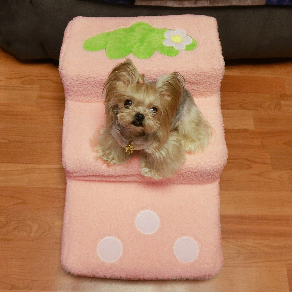 Bubble Velvet Pet Climbing Ladder – Soft Dog & Cat Steps for Beds and Sofas