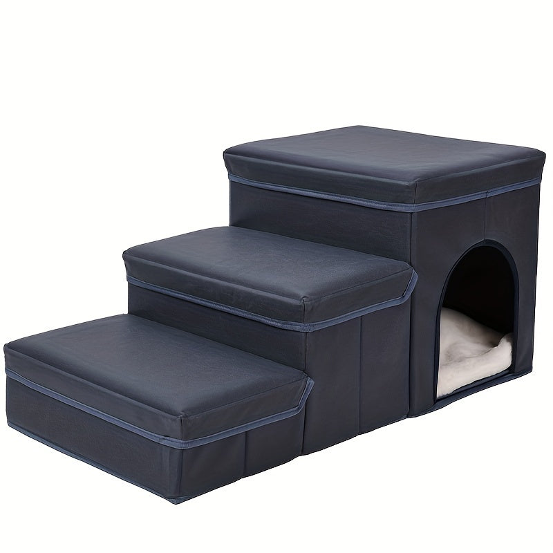 Foldable Dog Stairs with Storage – 3-Level Ramp for Small & Medium Dogs, Oxford Fabric Pet Ladder for High Beds & Sofas