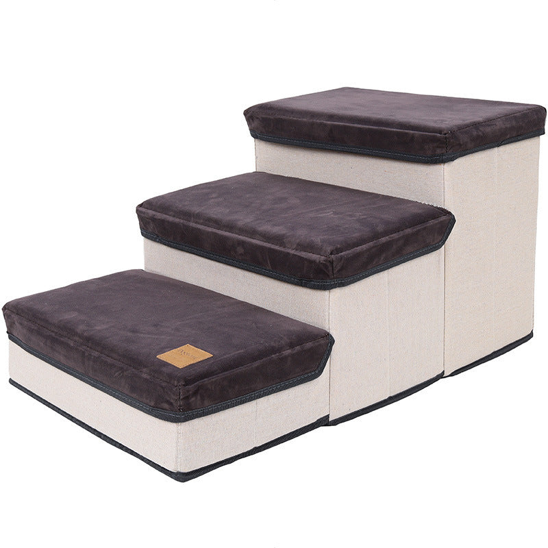 Foldable Storage Pet Dog Stairs – 3-Step Portable Pet Ladder with Hidden Storage, Soft & Durable Fabric for Small Dogs and Cats