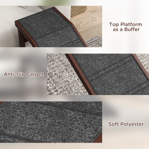 Pet Ramp for Dogs – Non-Slip Carpet Surface with Elevated Top Platform (Brown) for Easy Bed & Sofa Access