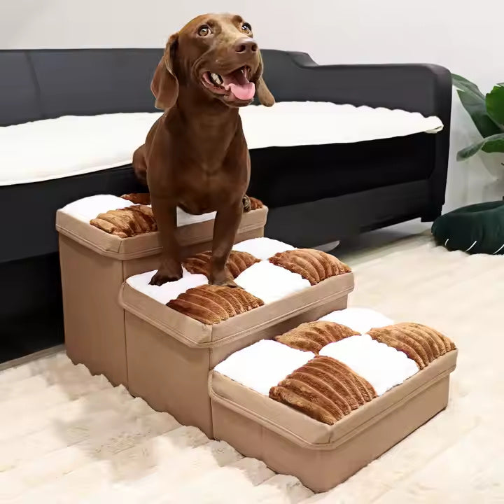 Luxury Chessboard Handmade Dog Stairs with Storage – Elegant 2-in-1 Pet Steps