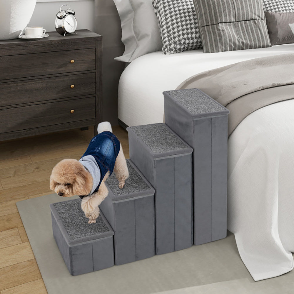4-Step Foldable Dog Stairs – Adjustable, Non-Slip Ramp for Safe Home Access