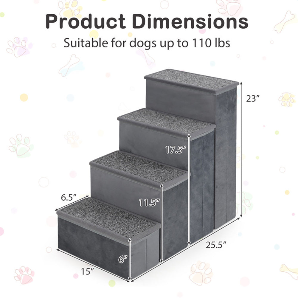 4-Step Foldable Dog Stairs – Adjustable, Non-Slip Ramp for Safe Home Access